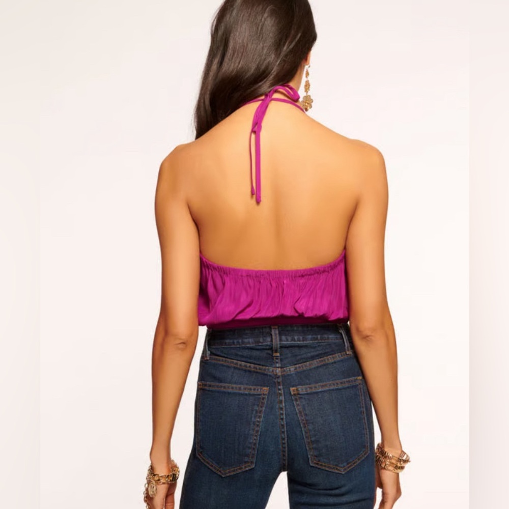 NWOT | Ramy Brook V-Neck Ruffle Halter Top | Color: Wild Rose - Picture 3 of 8